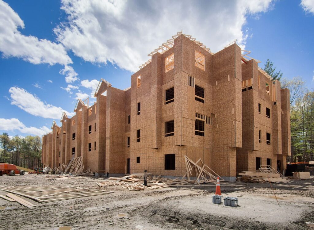Multi-storey Type V wood-frame multifamily building under construction in the Lower Mainland