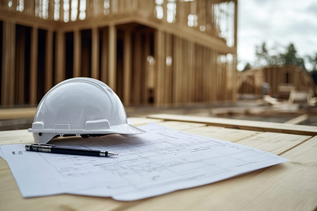 Structural drawings on a jobsite table, showing the approved documents that define Type V in a BC context