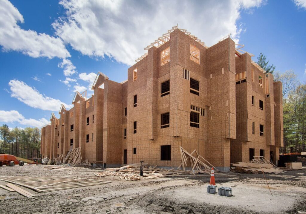 Multi-storey Type V wood-frame multifamily building under construction in the Lower Mainland